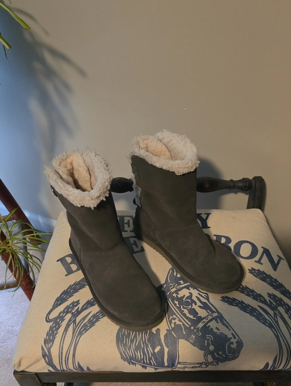Koolaburra Gray Suede-Look Faux Shearling Winter Boots